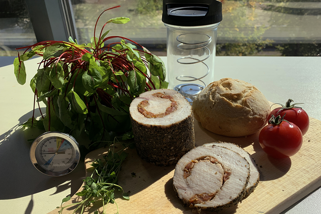 Rolled pork loin with sun-dried tomatoes