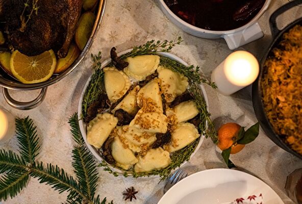 Pierogi with cabbage and mushrooms