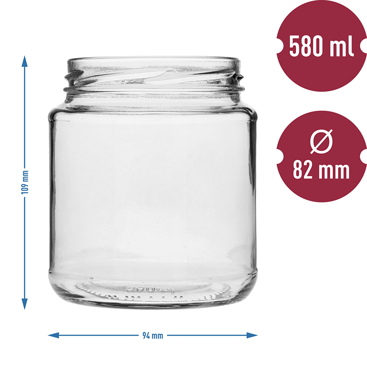 Twist-off-Glas, bauchig, 580 ml, mit goldenem Deckel Ø 82/6, 6 Stück
