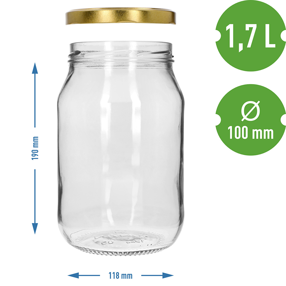 TO-Glas 1,7 l mit goldenem Deckel Ø 100/6, 1 Stück