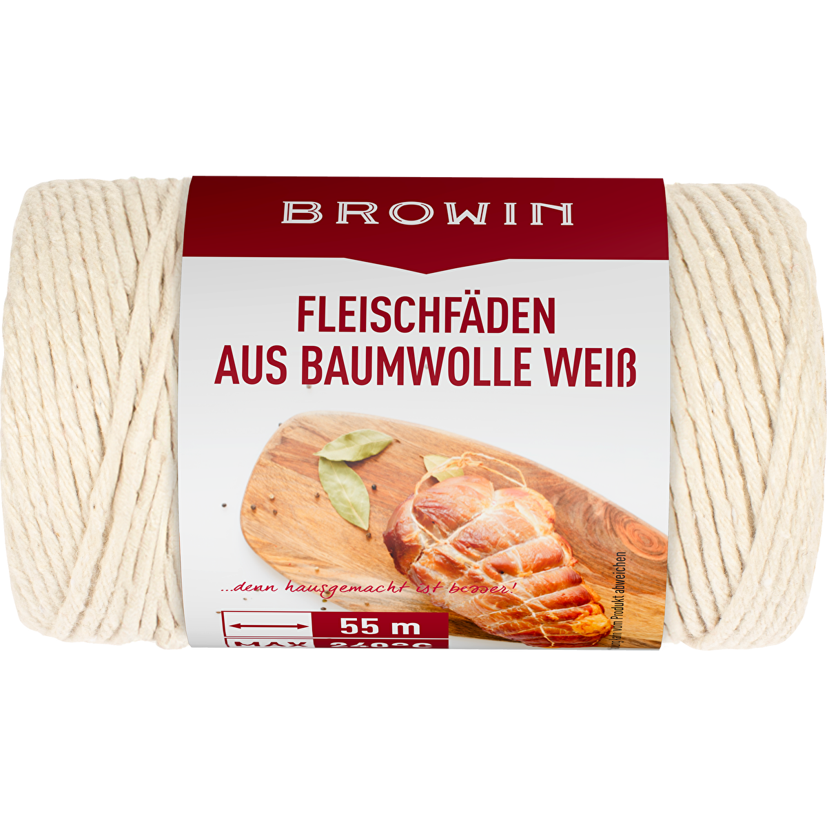Küchengarn (Metzgerschnur) aus Baumwolle, weiß, hitzebeständig bis 240°C, 55 m
