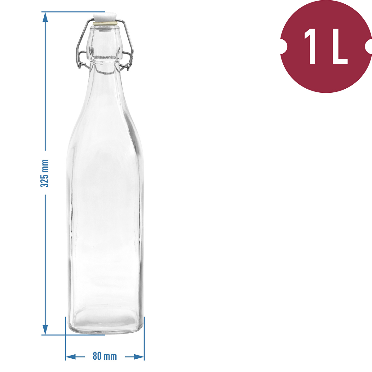 1-Liter-Flasche mit luftdichtem Bügelverschluss – quadratisch